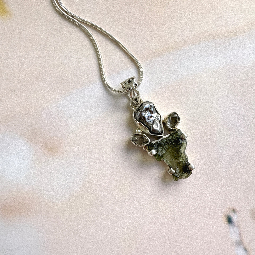 Moldavite, Herkimer & Campo Del Cielo Pendant