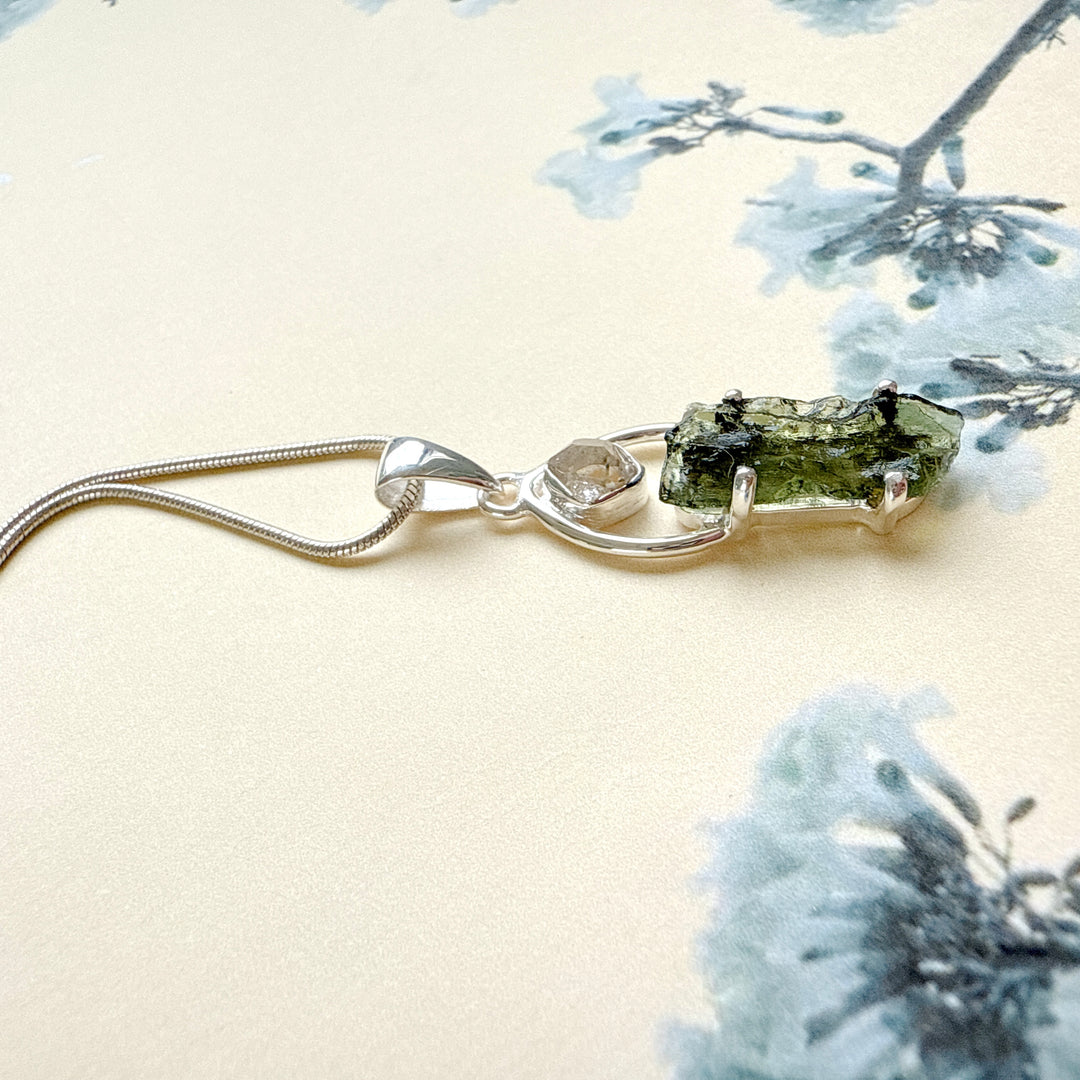 Moldavite & Herkimer Pendant