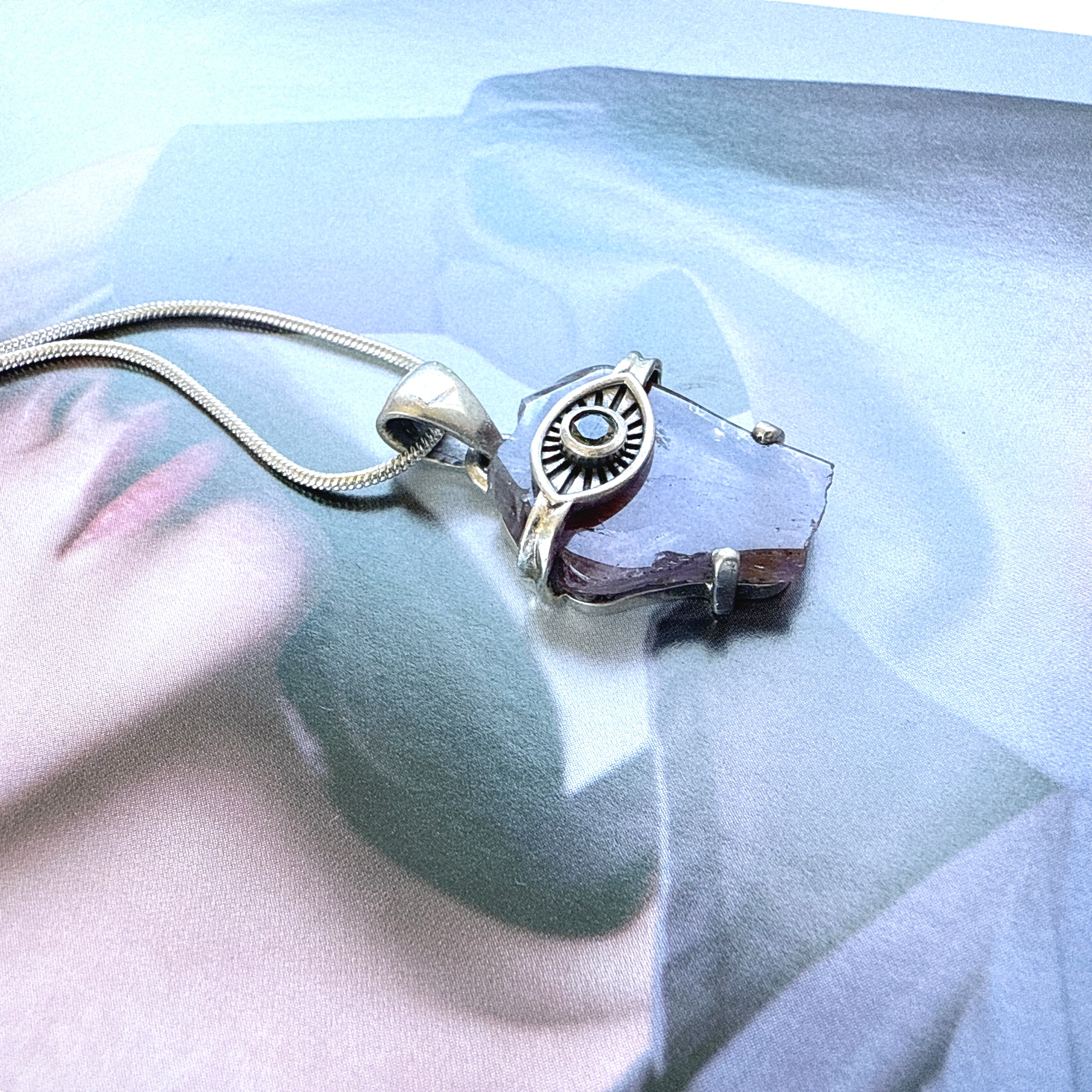 Evil Eye Pendant with Moldavite & Caxonete