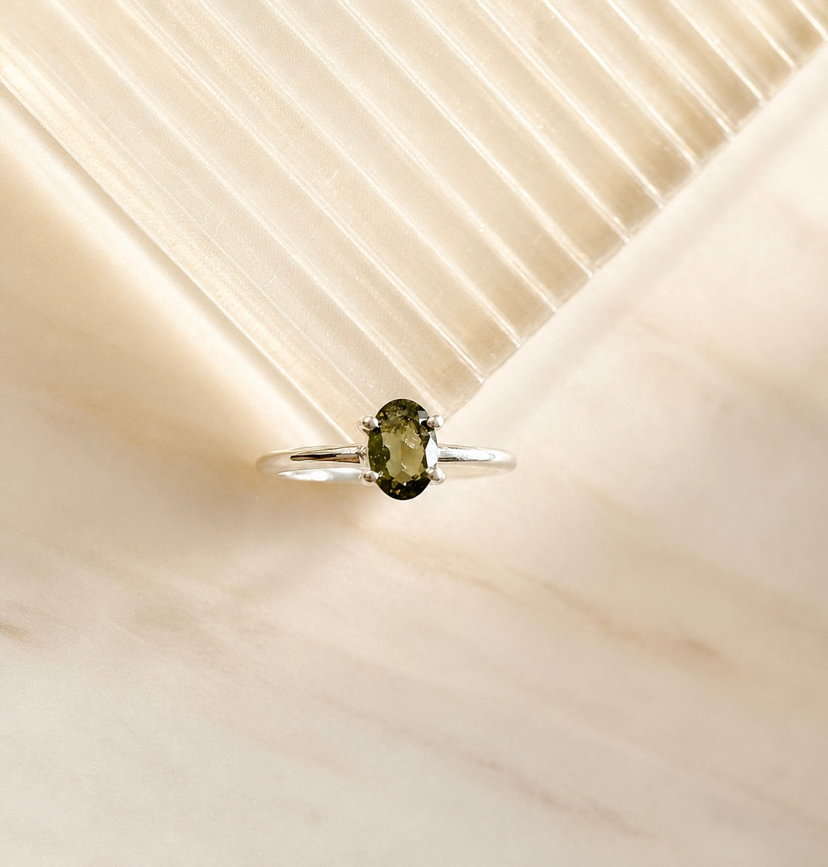 Faceted Moldavite Ring