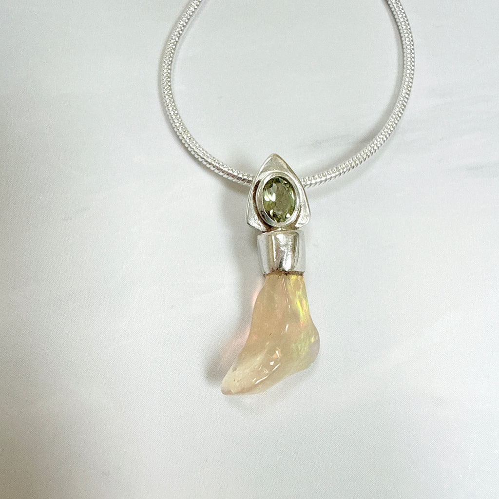 Faceted Moldavite & Ethiopian Opal Pendant