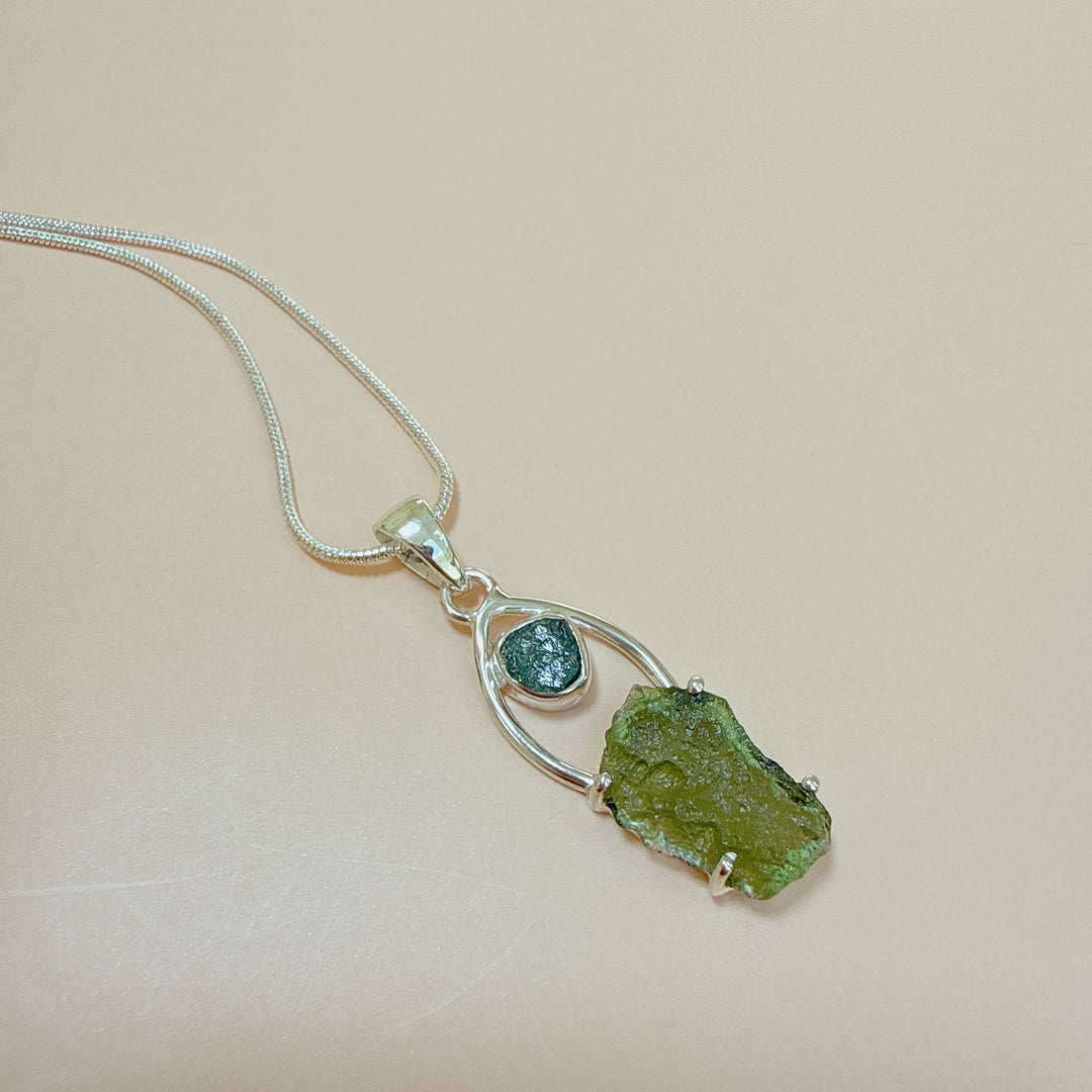 MOLDAVITE & GREEN TOURMALINE PENDANT