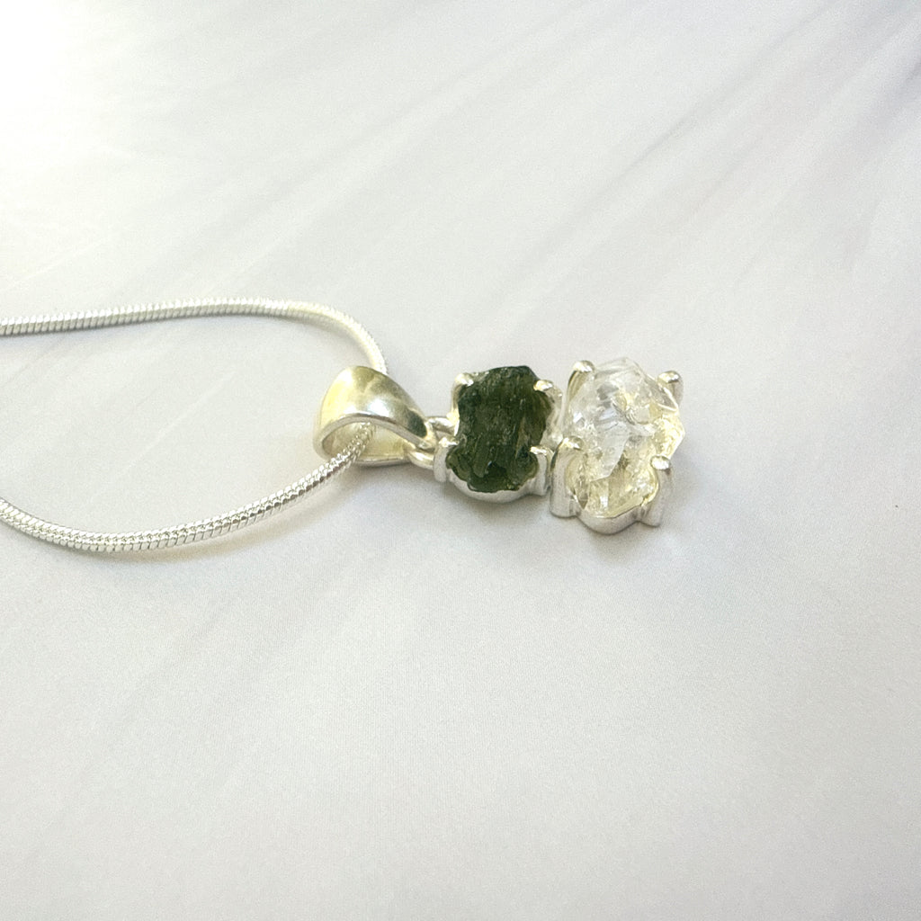 Moldavite with Herkimer Diamond Pendant