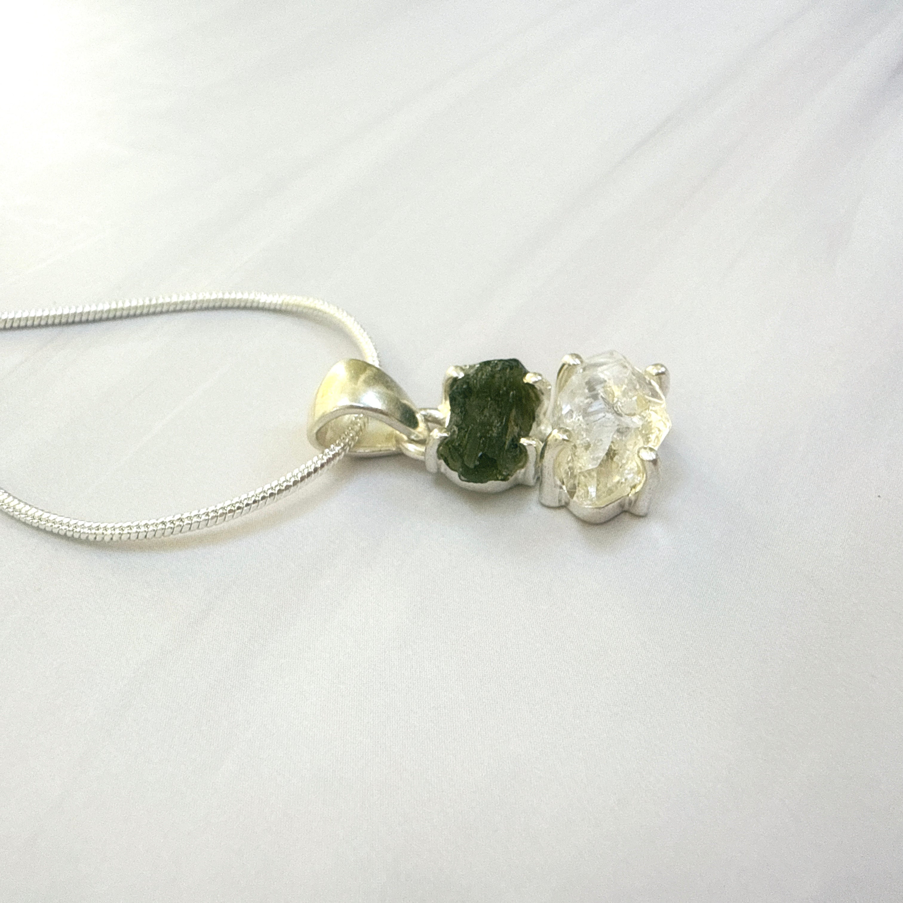 Moldavite with Herkimer Diamond Pendant