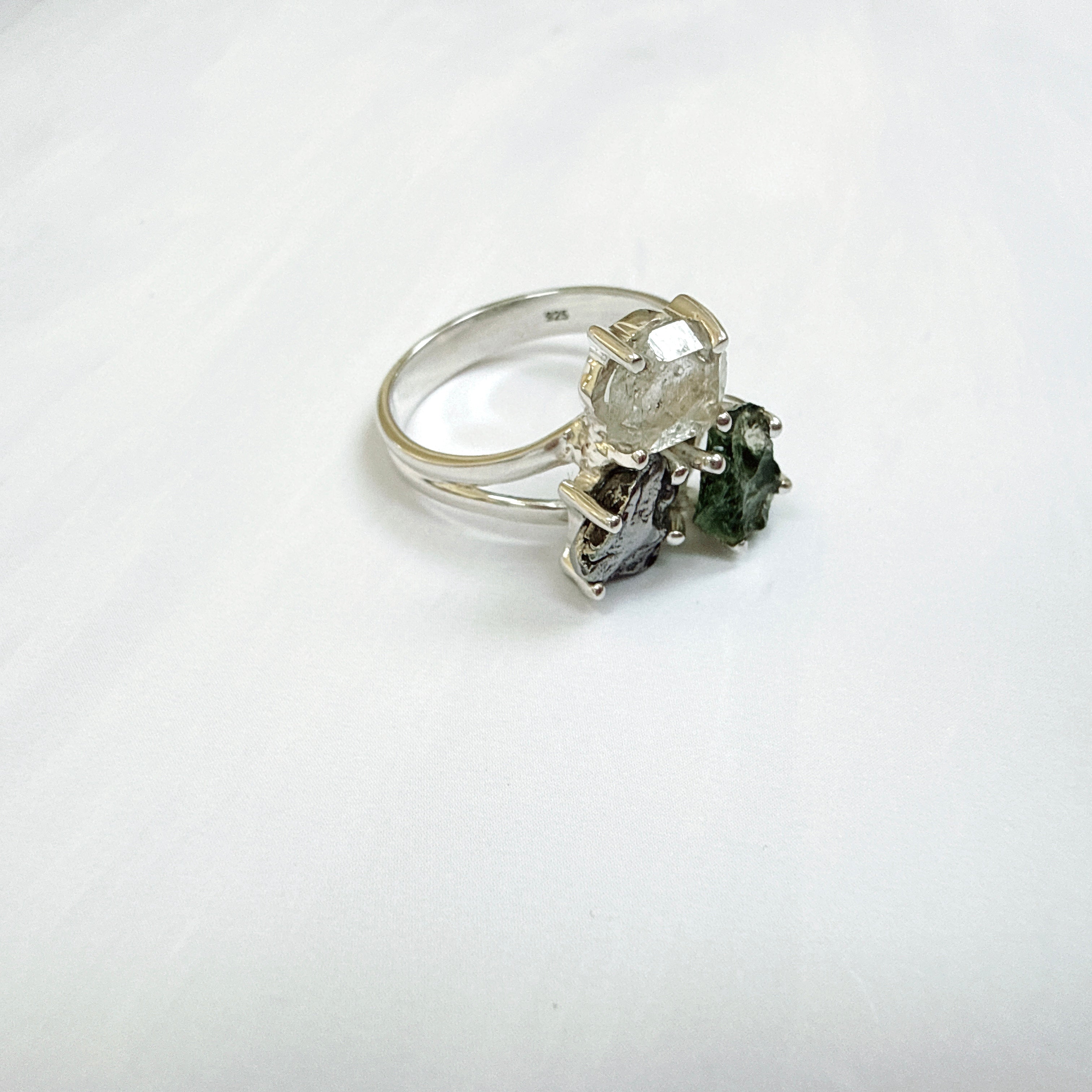 Moldavite, Herkimer Diamond & Meteorite Campo del Cielo Ring