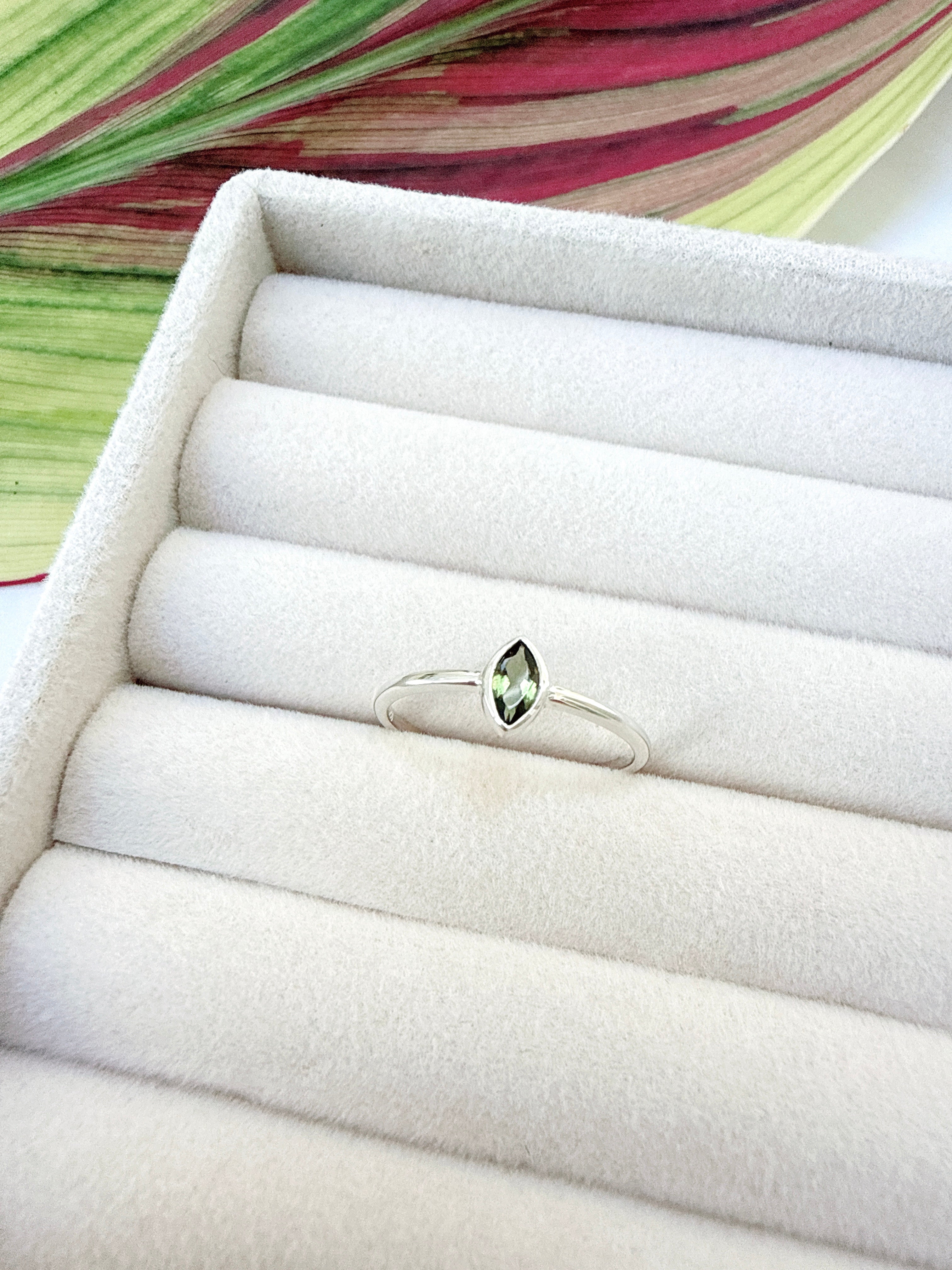 Faceted Moldavite Ring