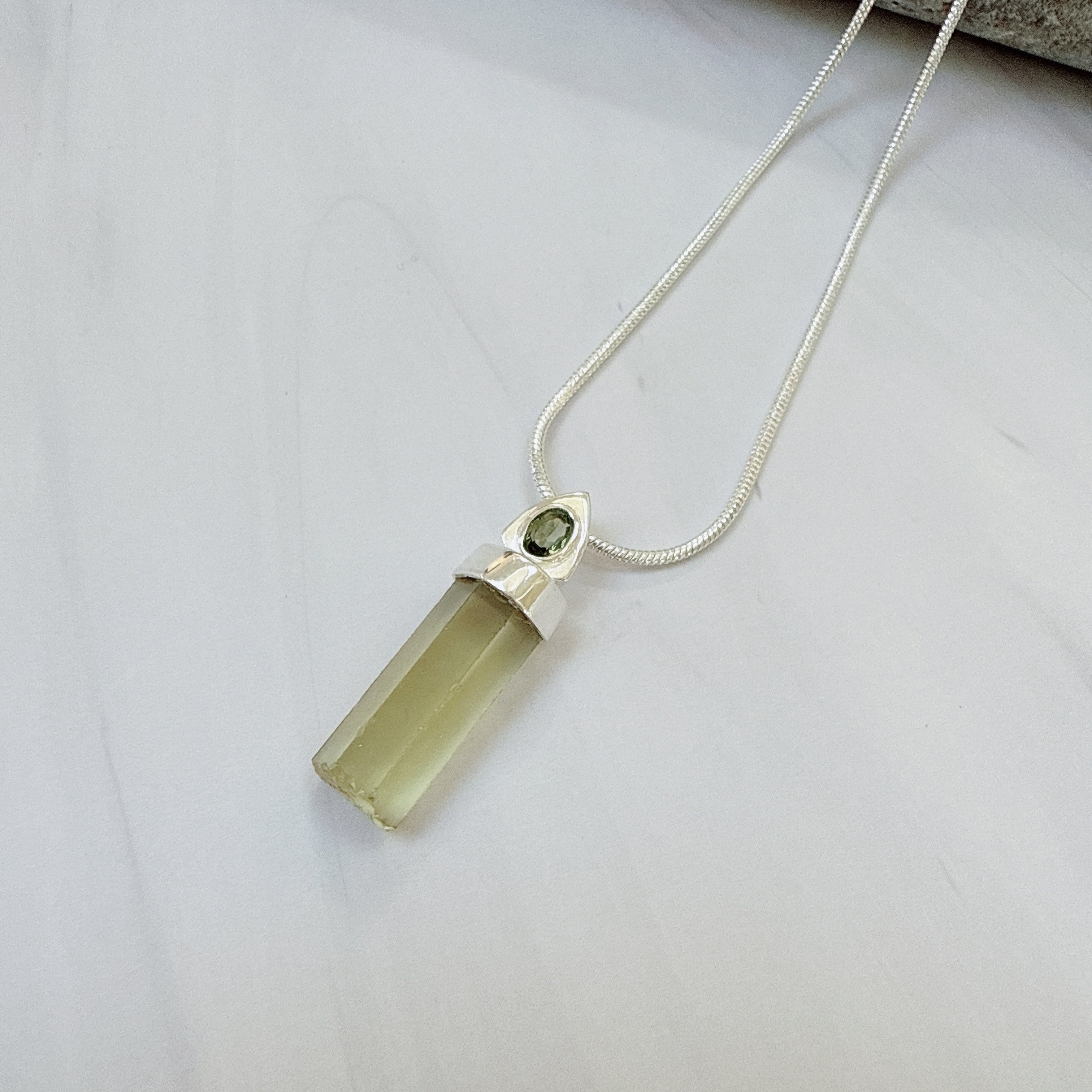 Designer – Lemon Topaz & Moldavite Pendant
