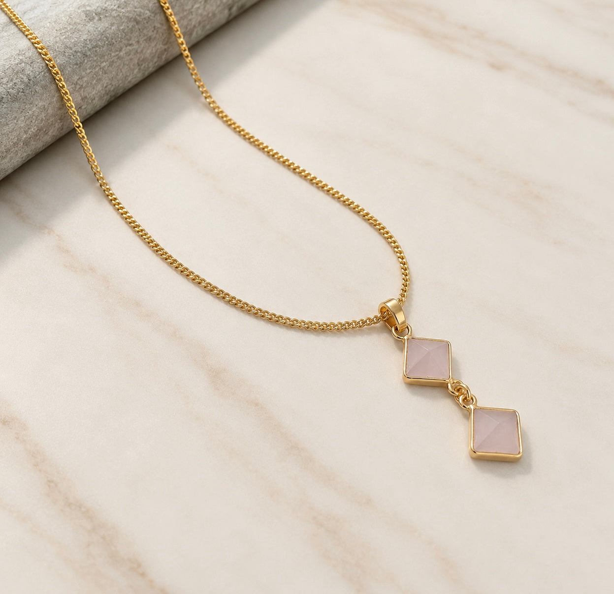 Golden Pink Chalcedony Faceted Necklace