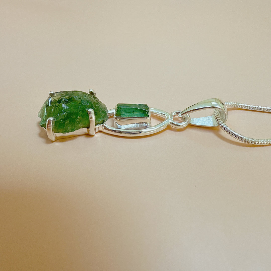 MOLDAVITE & GREEN TOURMALINE PENDANT