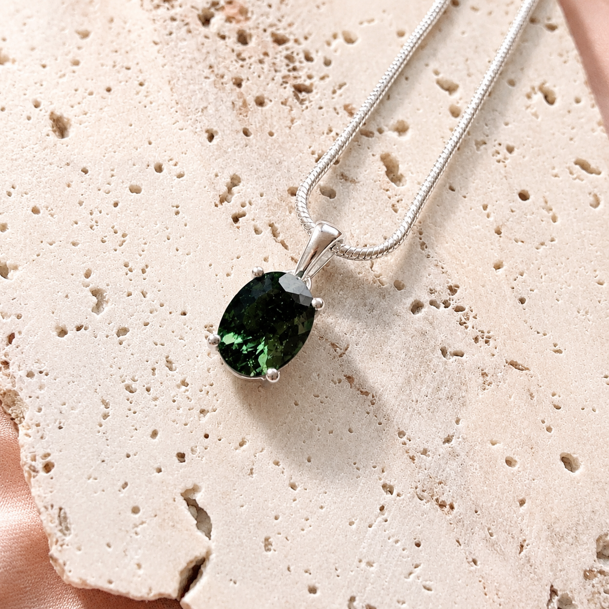 Moldavite Faceted Silver Pendant