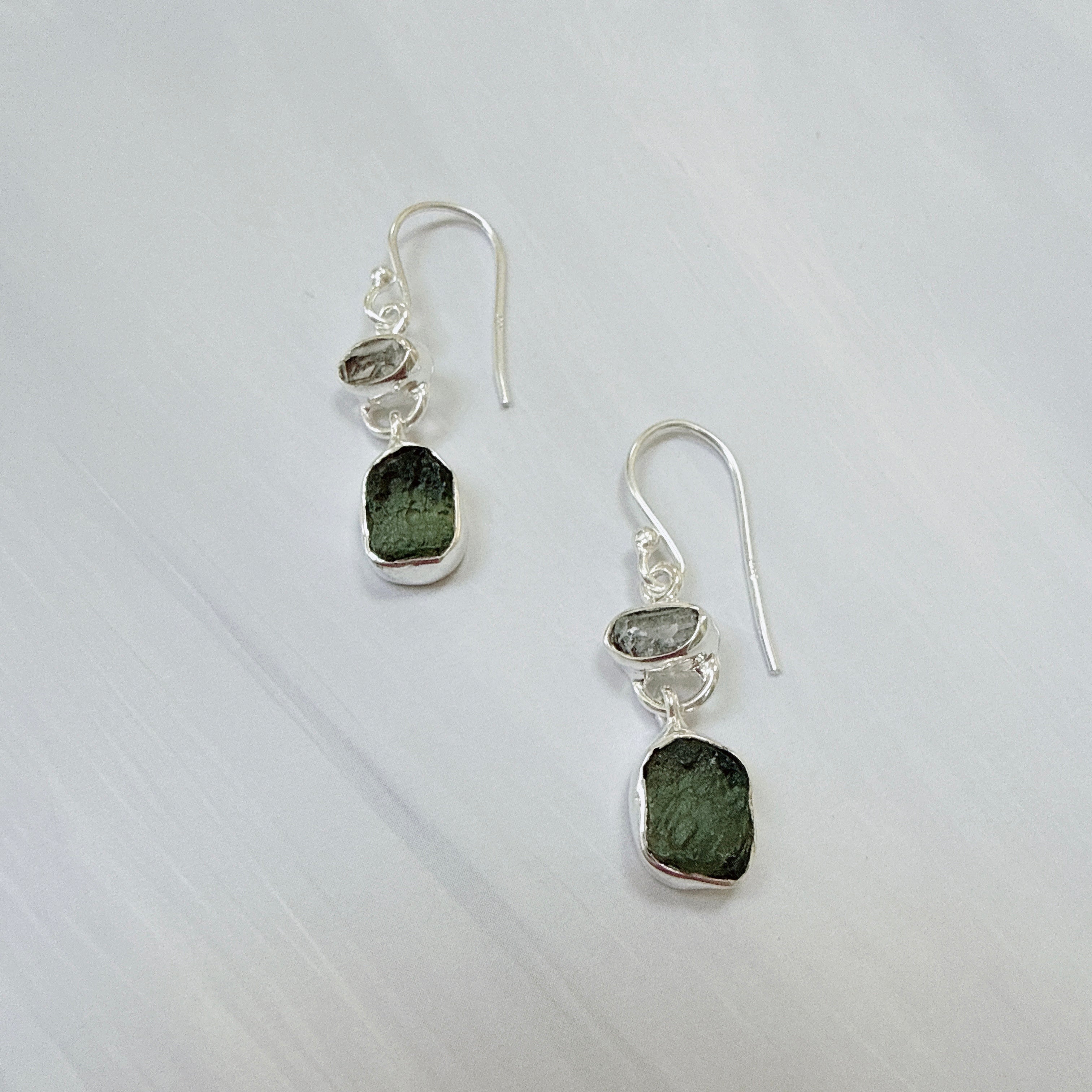 Moldavite & Herkimer Diamond Earrings