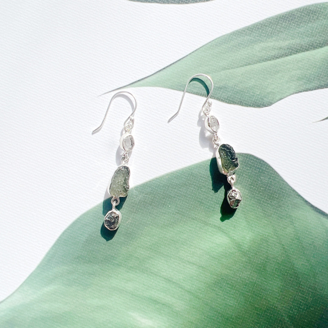 Moldavite, Campo del Cielo & Herkimer Diamond Earrings