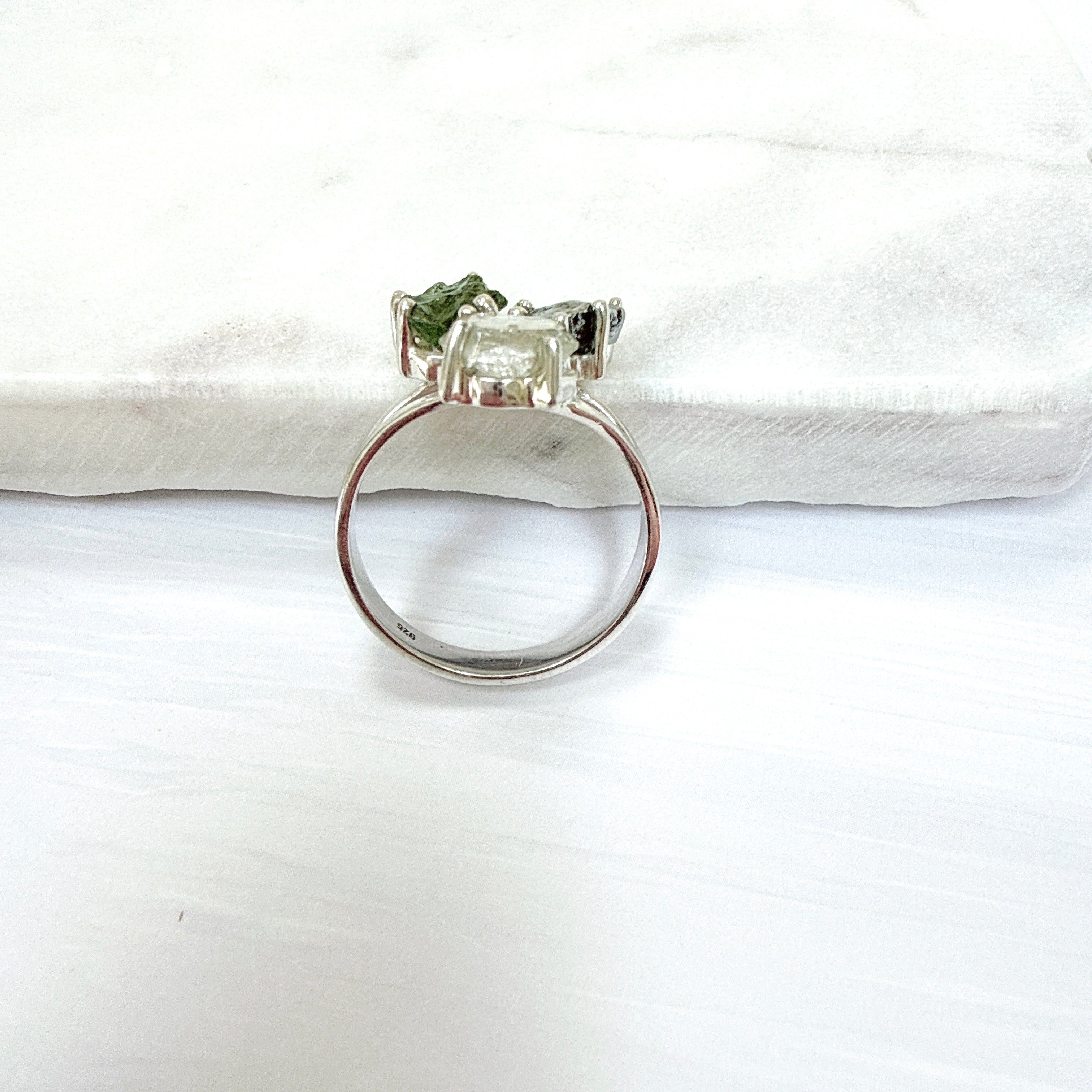 Moldavite, Herkimer Diamond & Meteorite Campo del Cielo Ring