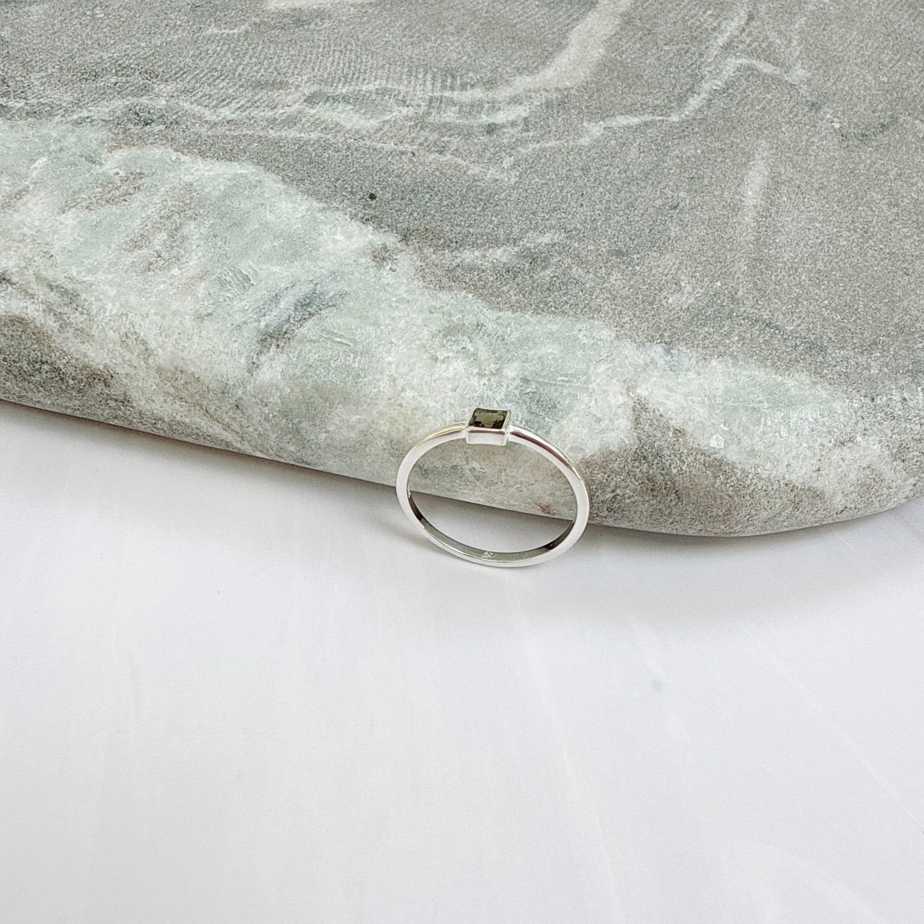 Faceted Moldavite Ring