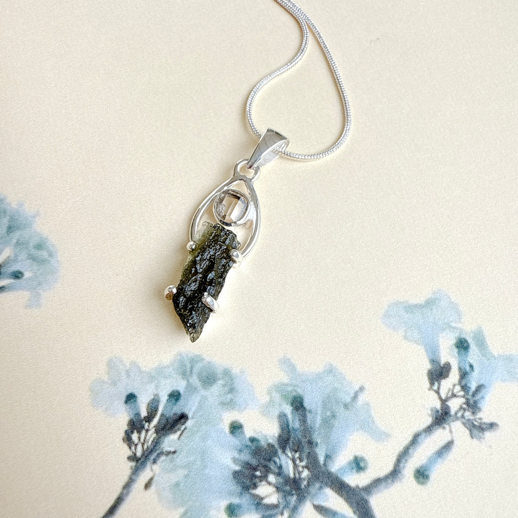 Moldavite & Herkimer Pendant