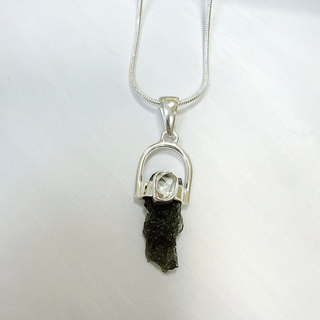 Moldavite with Herkimer Diamond Pendant