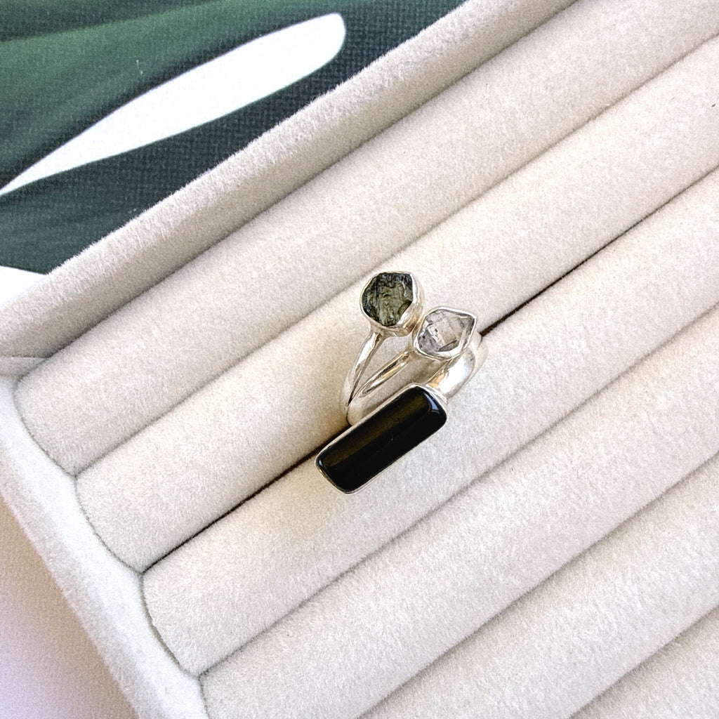 Moldavite, Herkimer Diamond & Meteorite Campo Del Cielo Necklacef