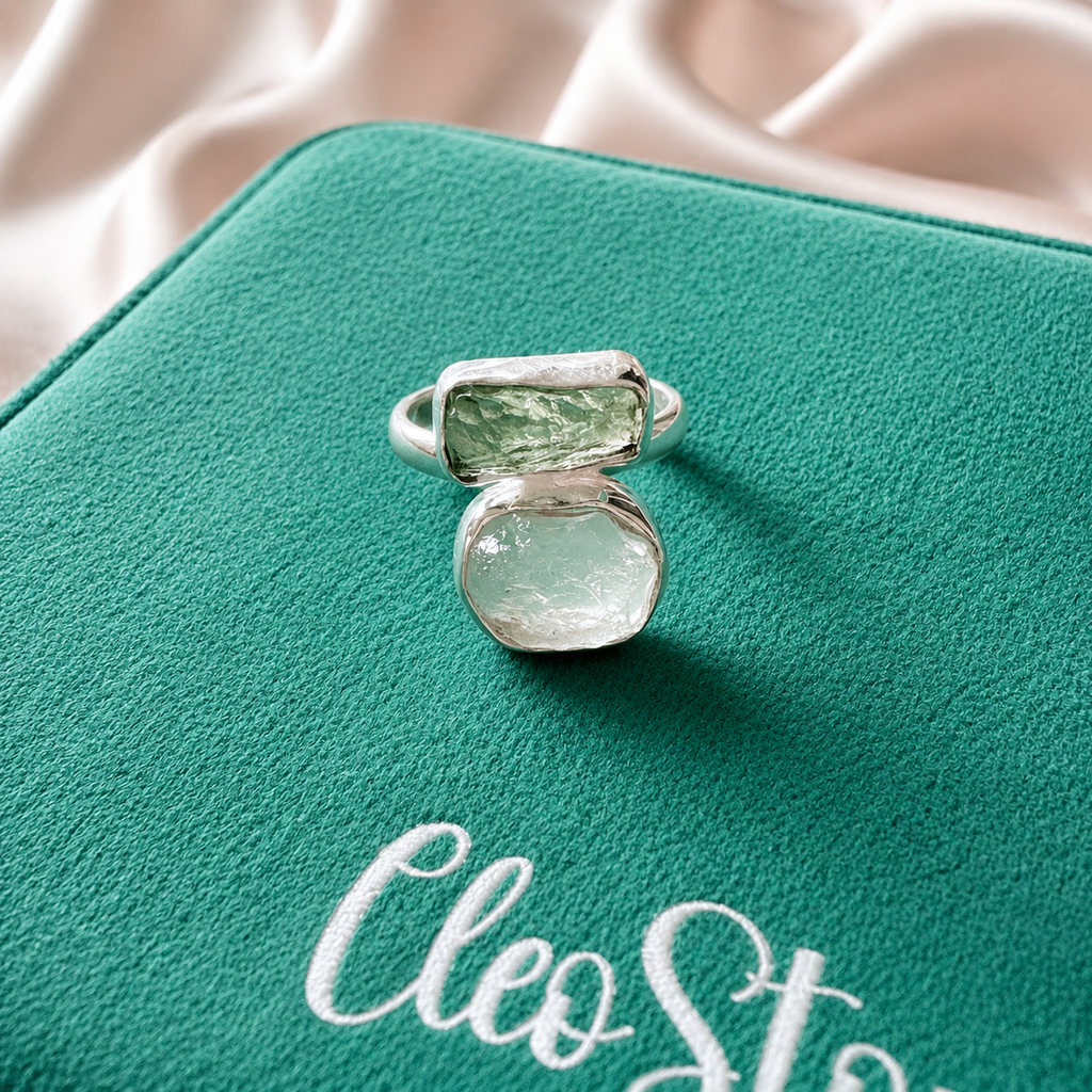 Designer Moldavite & Rose Quartz Ring