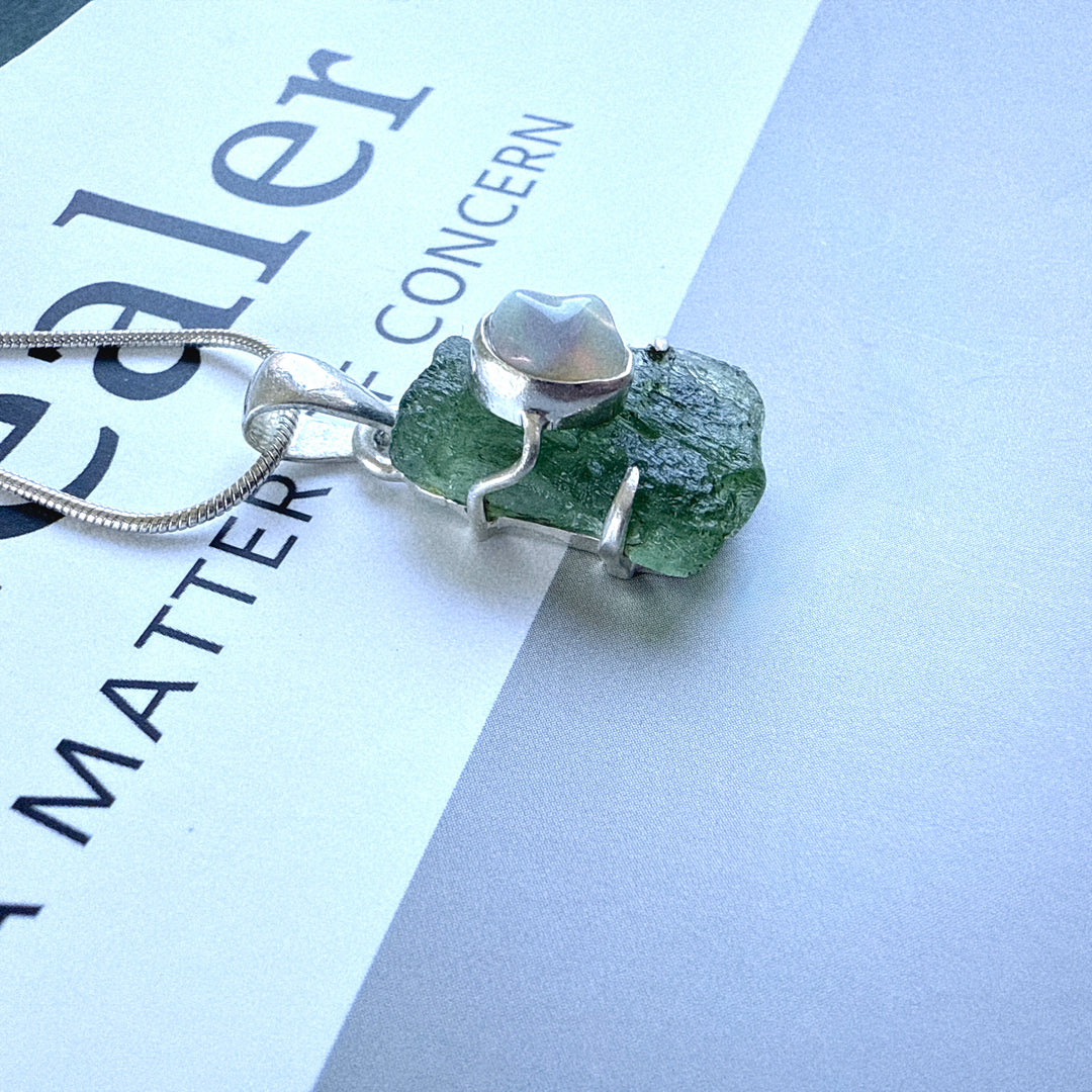 Moldavite & Ethiopian Opal Pendant