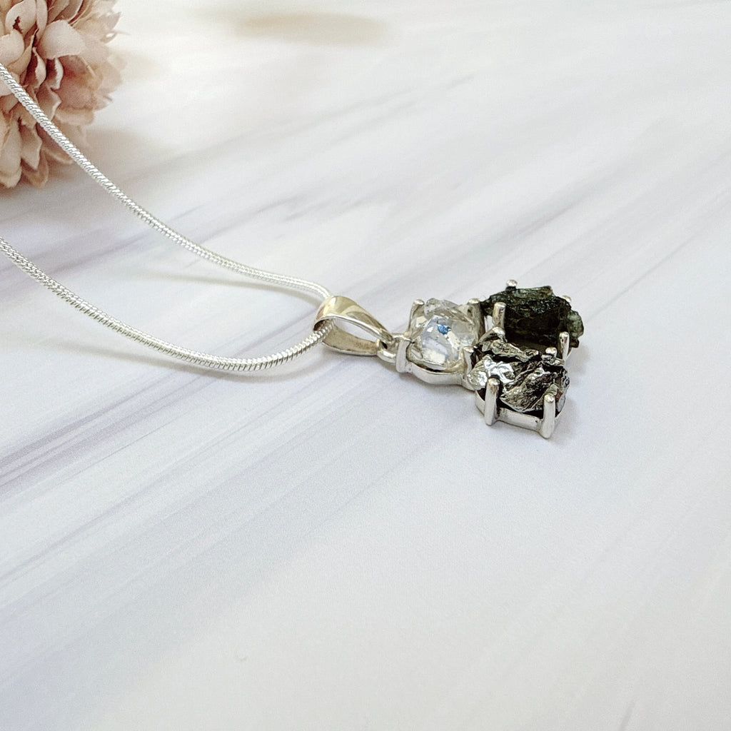 Moldavite, Herkimer Diamond & Campo del Cielo Pendant