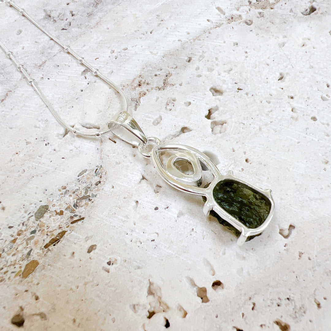 MOLDAVITE & HERKEMIER DIAMOND PENDANT