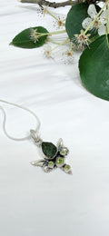 Moldavite & Peridot Faceted Pendant