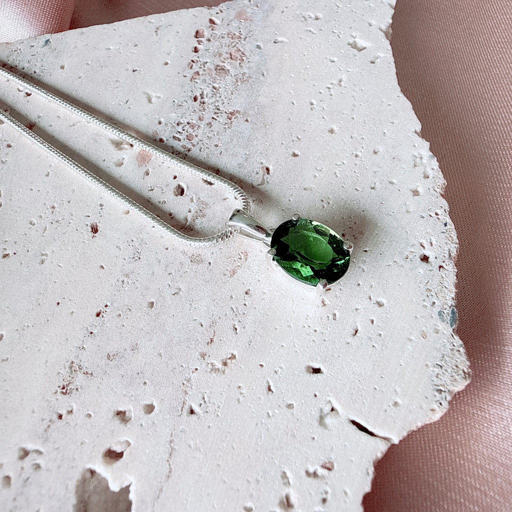 Moldavite Faceted Silver Pendant