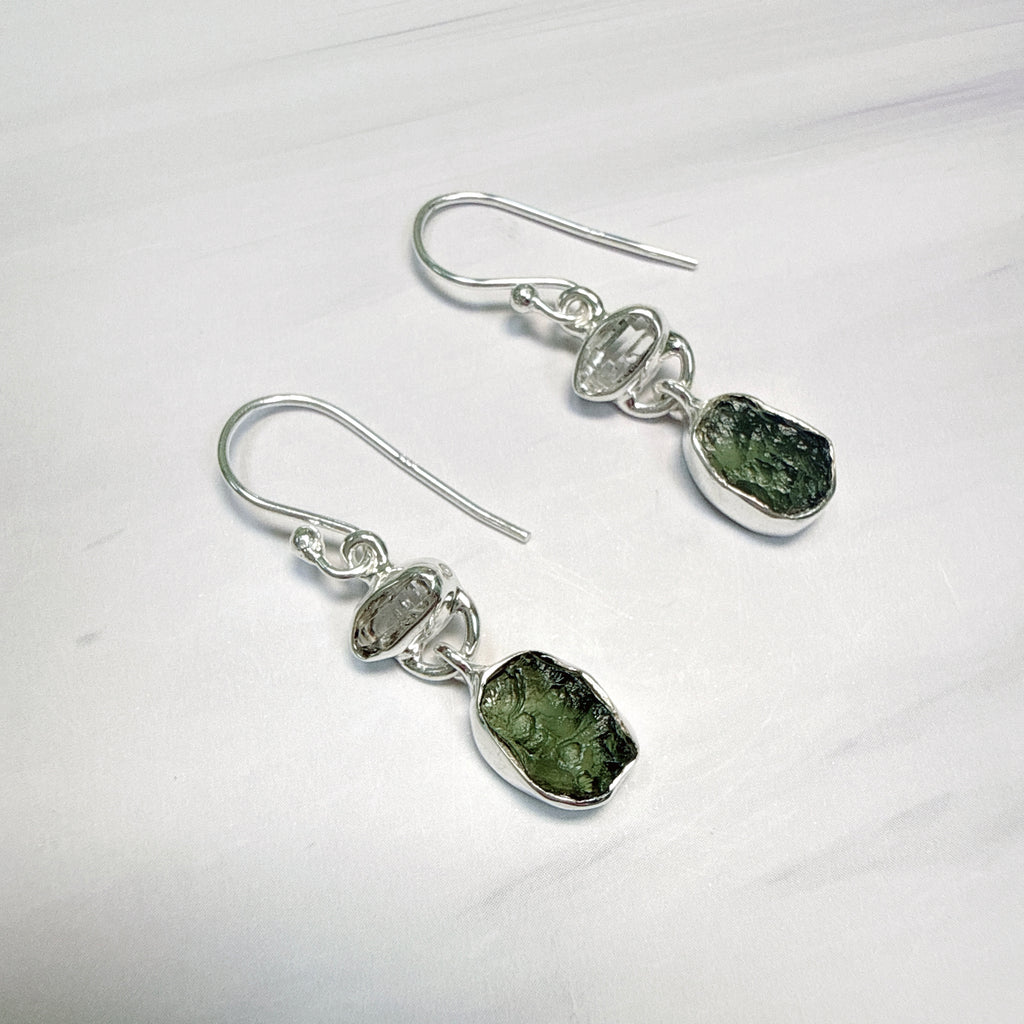 Moldavite & Herkimer Diamond Earrings