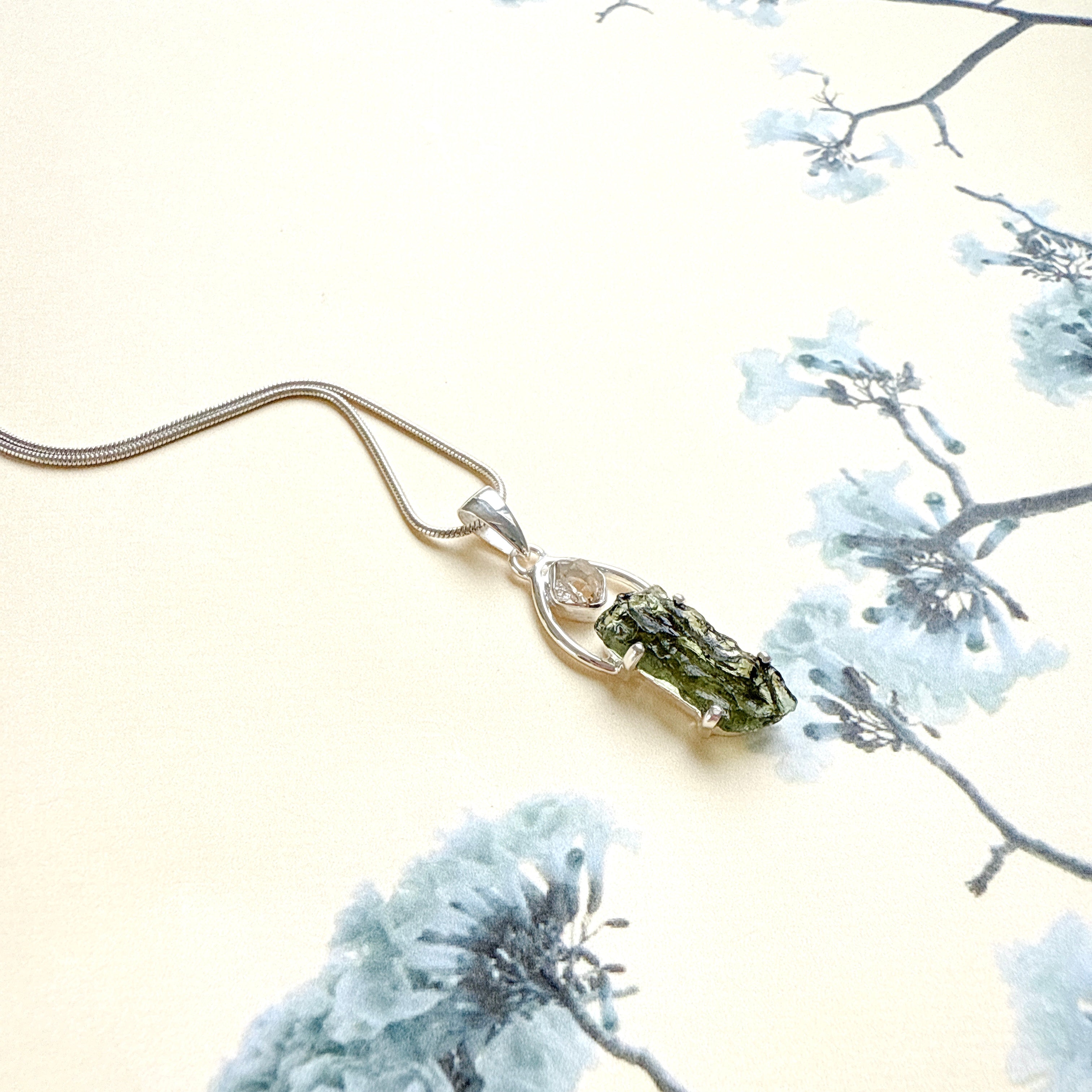 Moldavite & Herkimer Pendant