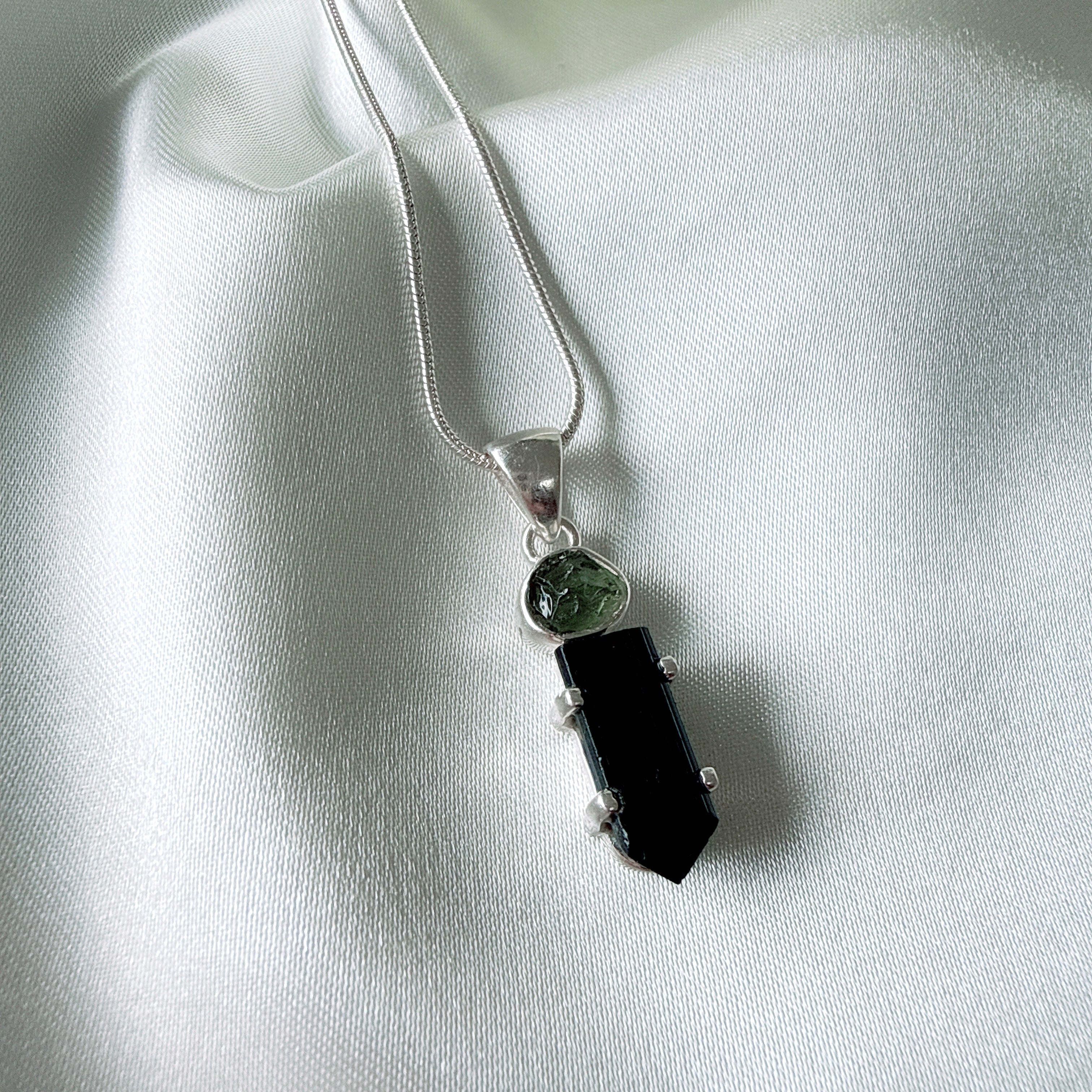 MOLDAVITE & BLACK TOURMALINE PENDANT