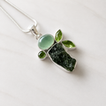 Designer – Moldavite, Prehnite & Peridot Faceted Pendant