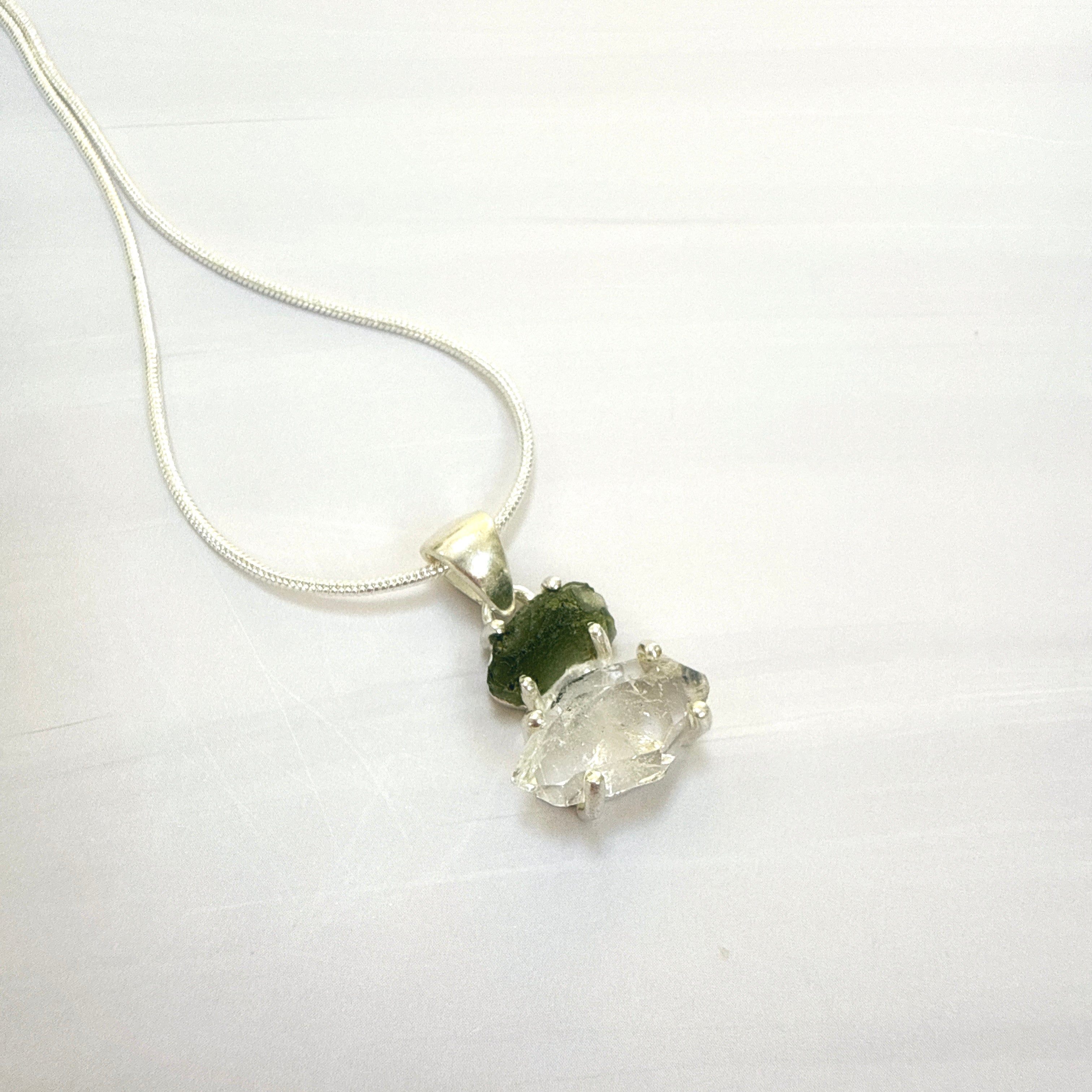 Moldavite with Herkimer Diamond Pendant