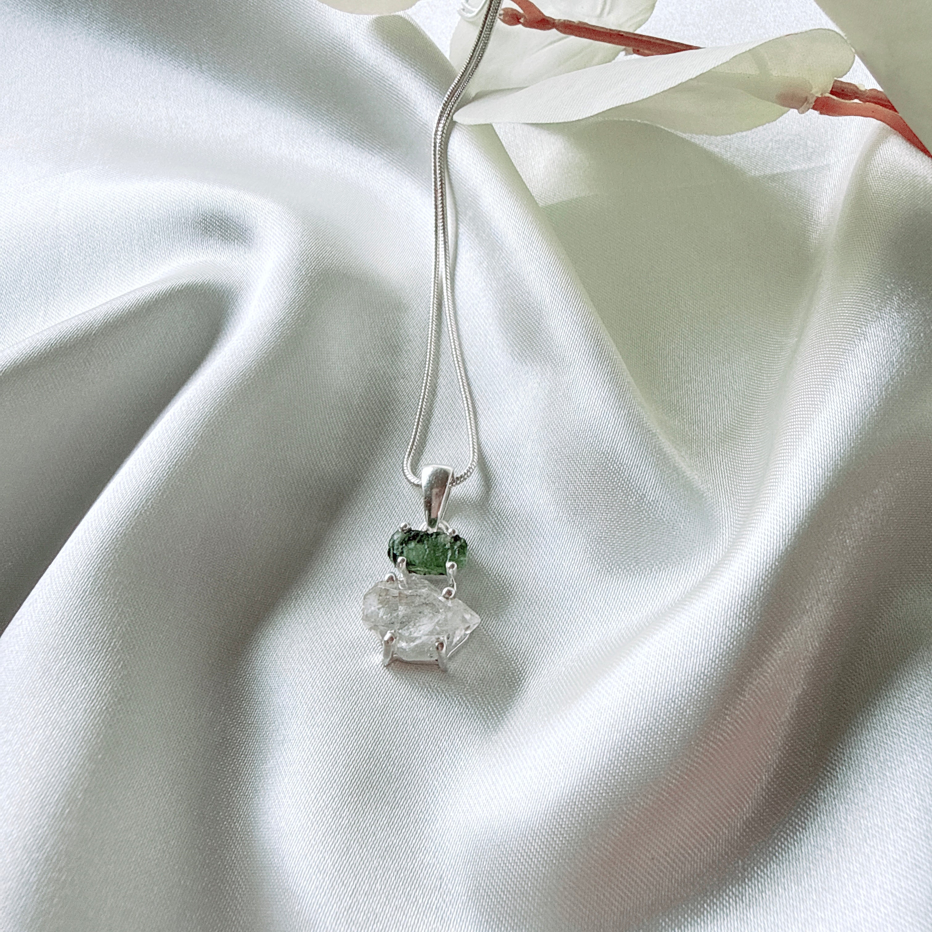 Moldavite with Herkimer Diamond Pendant
