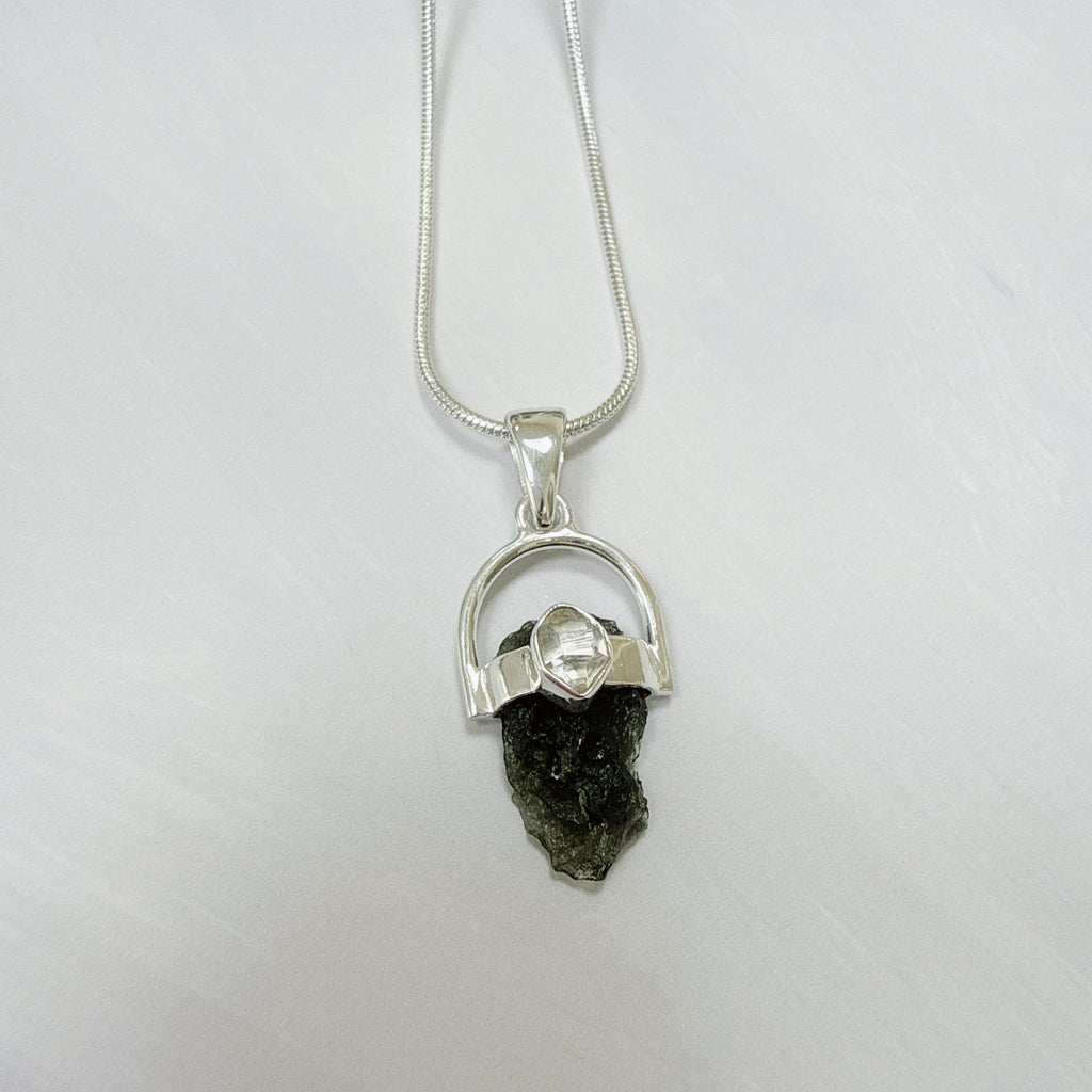 Moldavite with Herkimer Diamond Pendant