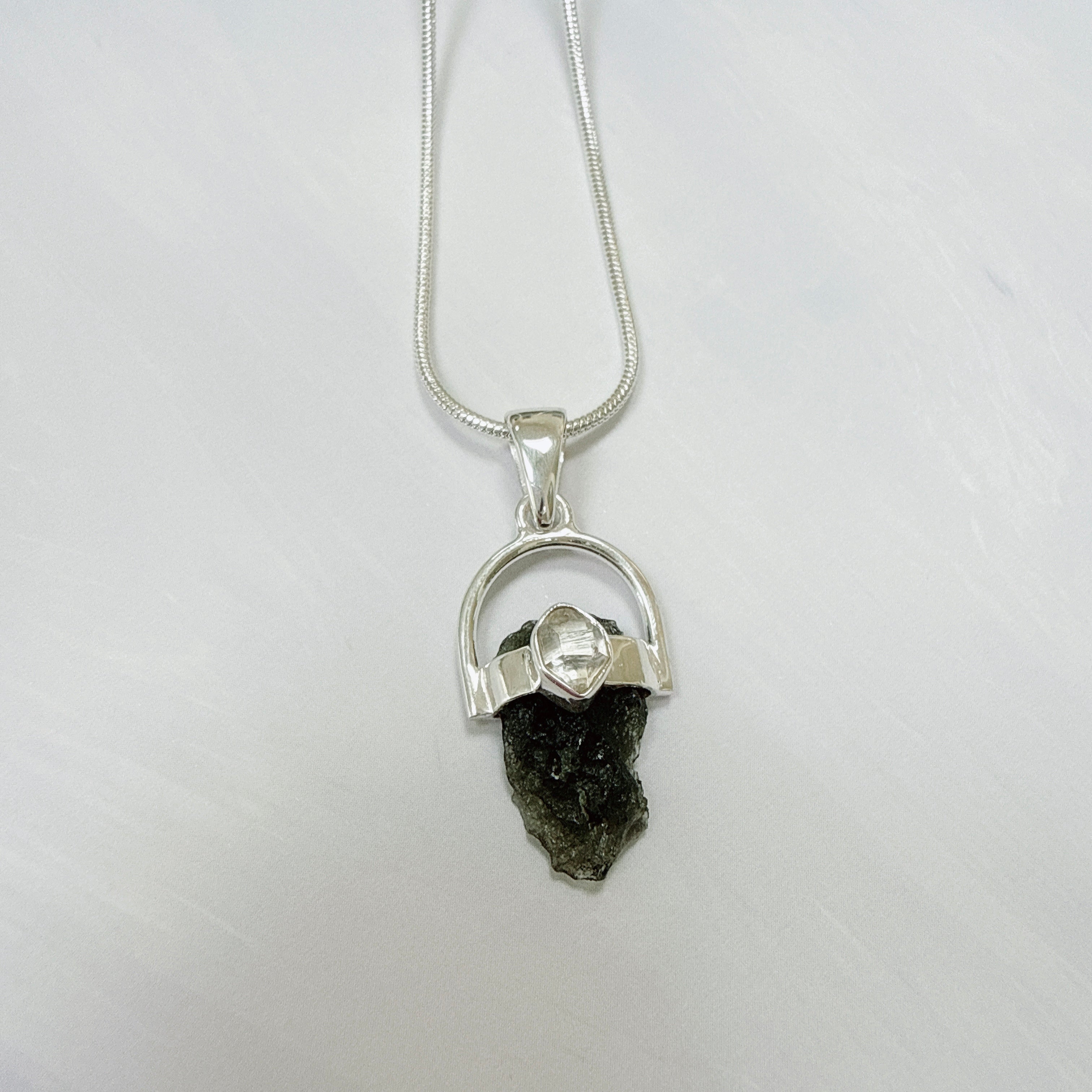 Moldavite with Herkimer Diamond Pendant