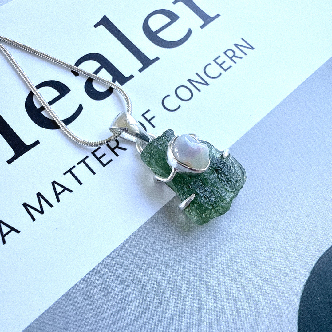 Moldavite & Ethiopian Opal Pendant