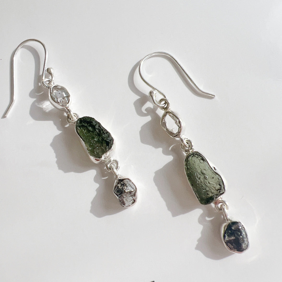 Moldavite, Campo del Cielo & Herkimer Diamond Earrings