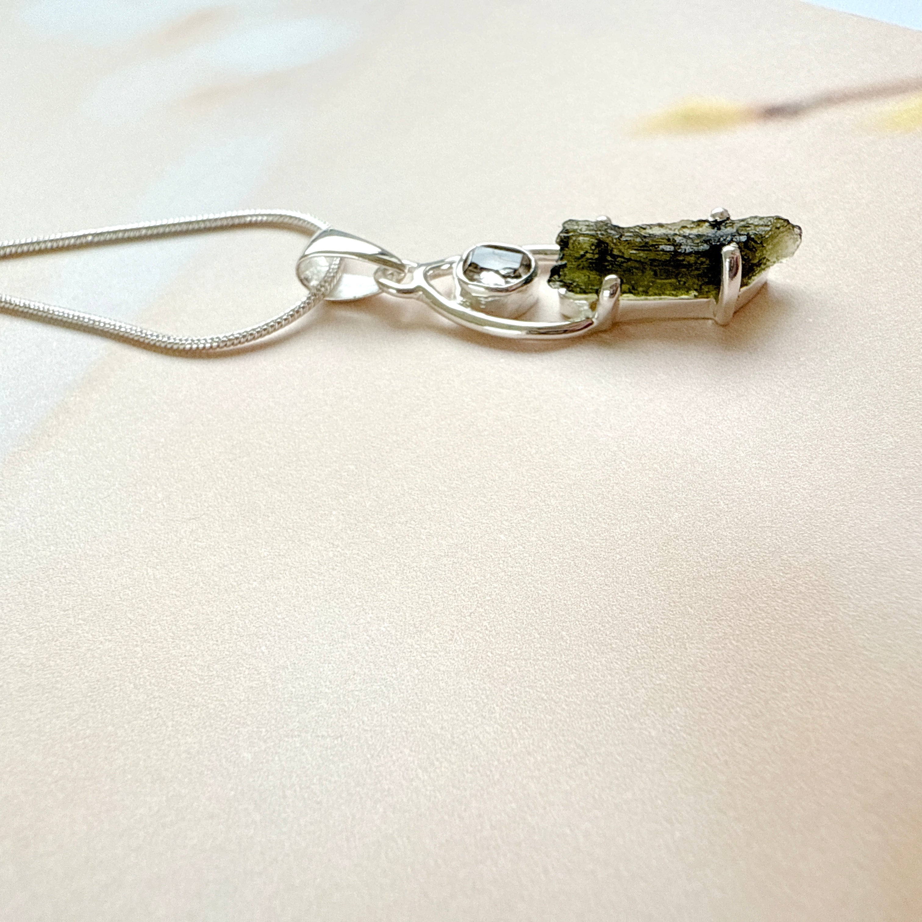 Moldavite & Herkimer Pendant