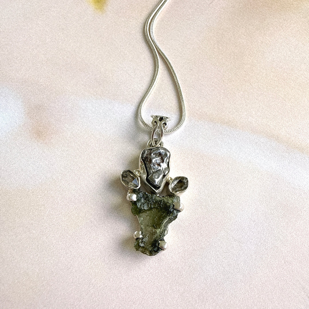 Moldavite, Herkimer & Campo Del Cielo Pendant