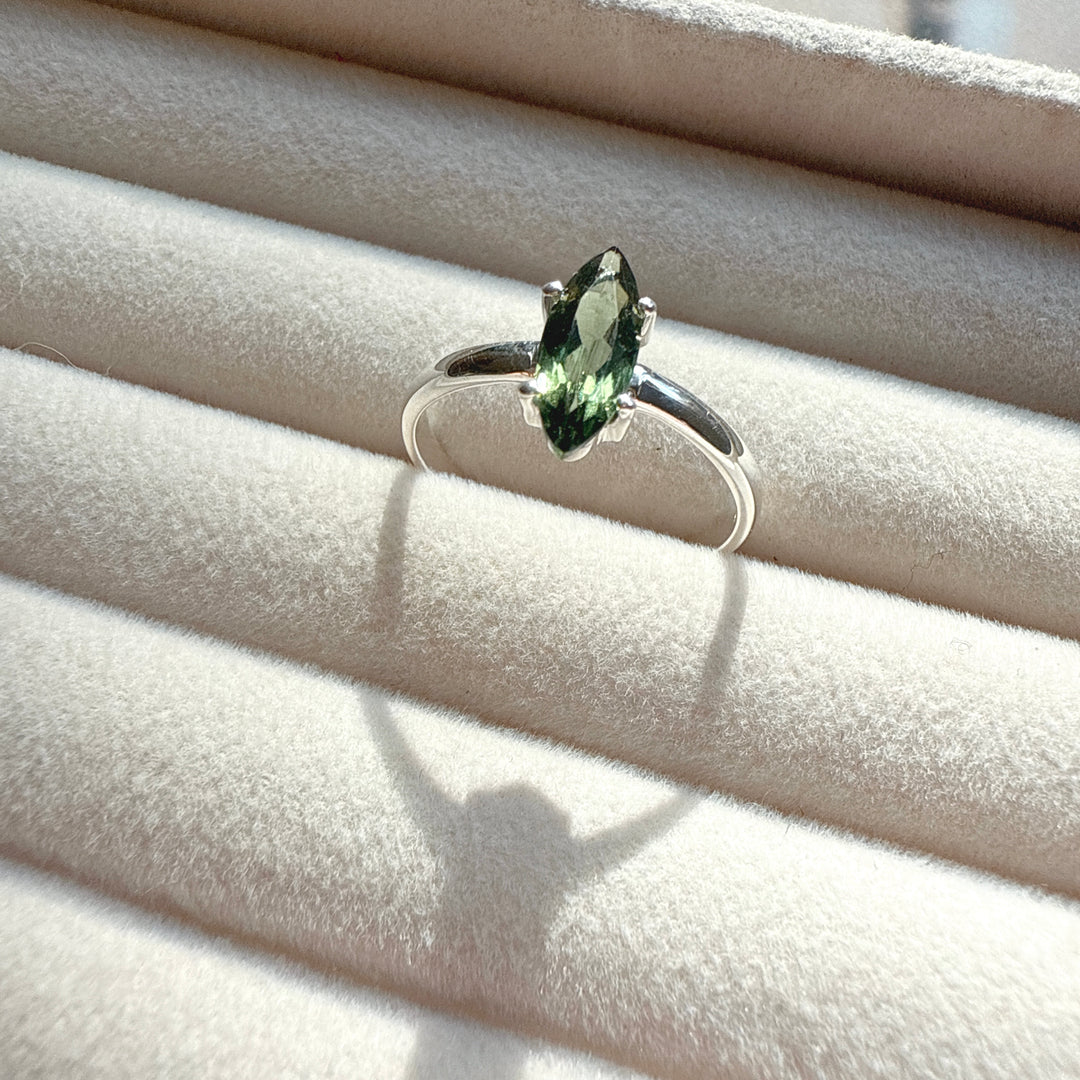 Claw-Set Faceted Moldavite Ring