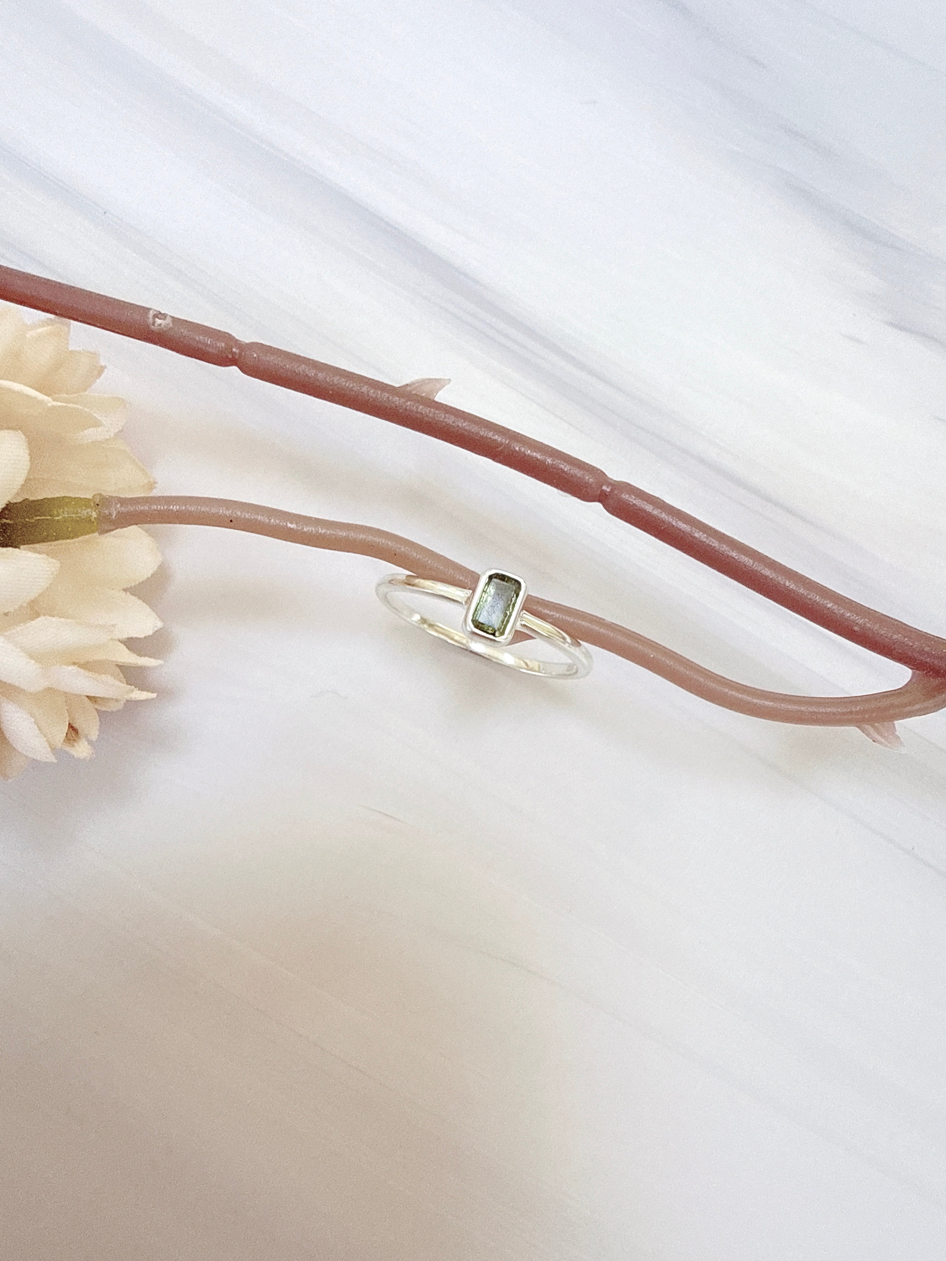 Faceted Moldavite Ring