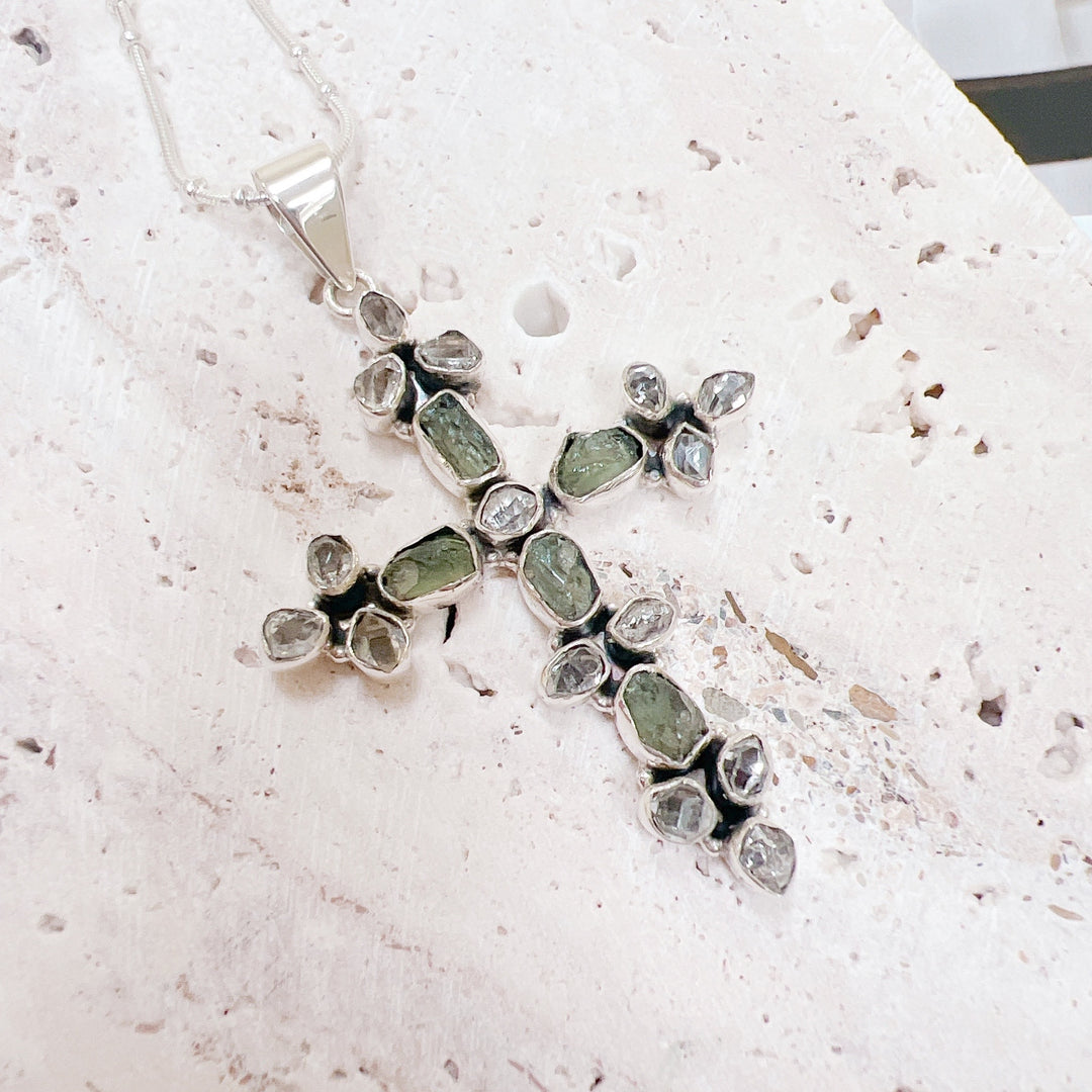 HERKEMIR DIAMOND AND MOLDAVITE PENDANT