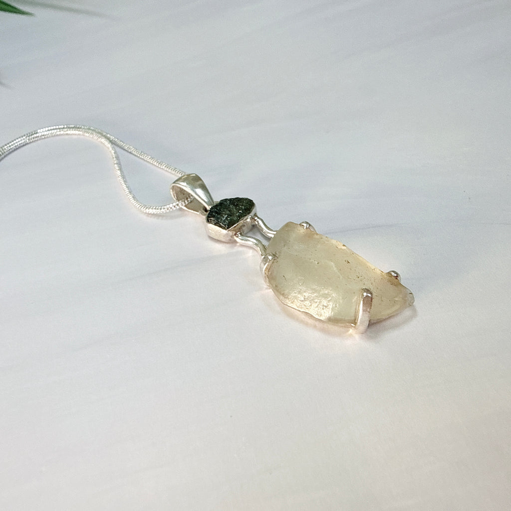 Libyan Desert Glass & Moldavite Pendant