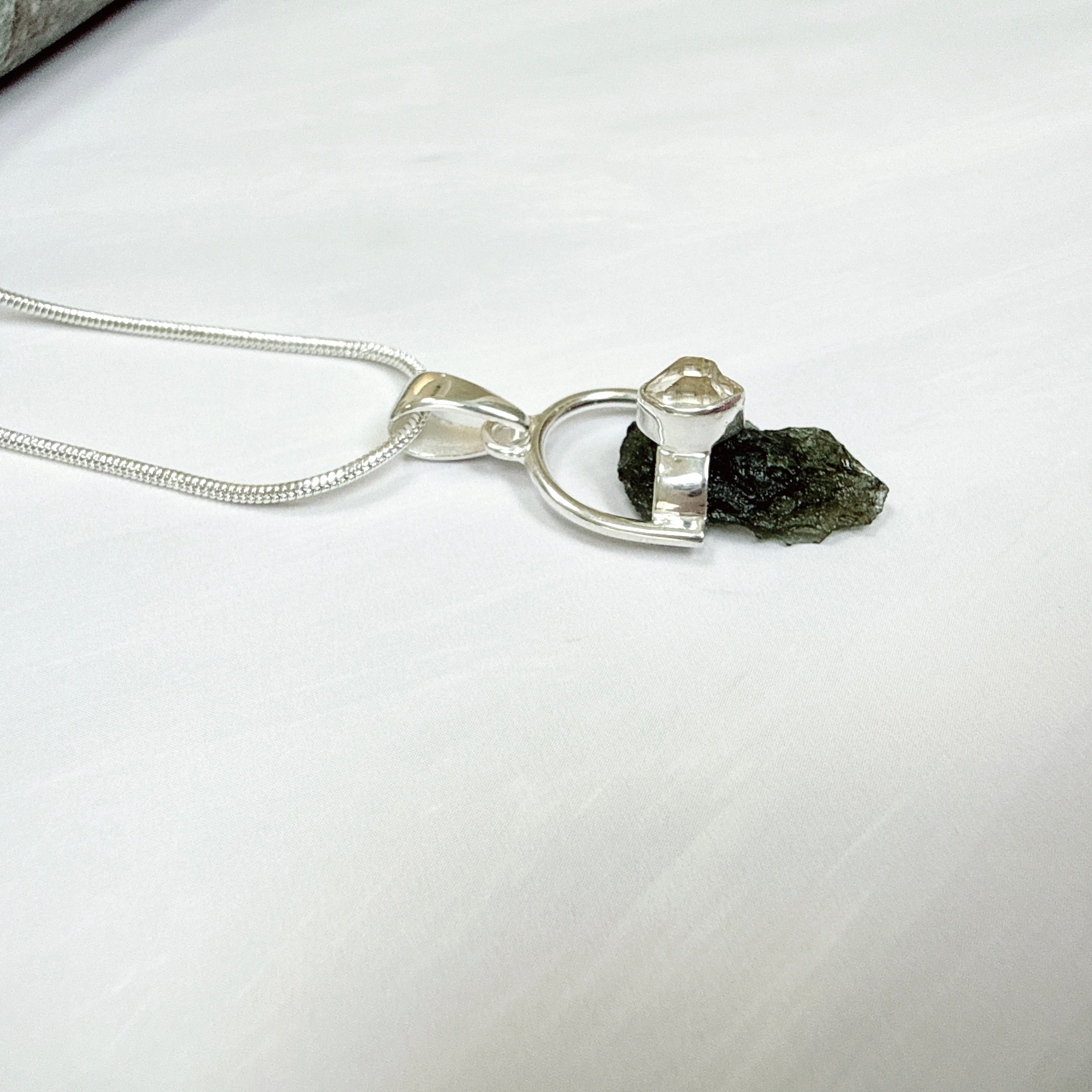 Moldavite with Herkimer Diamond Pendant