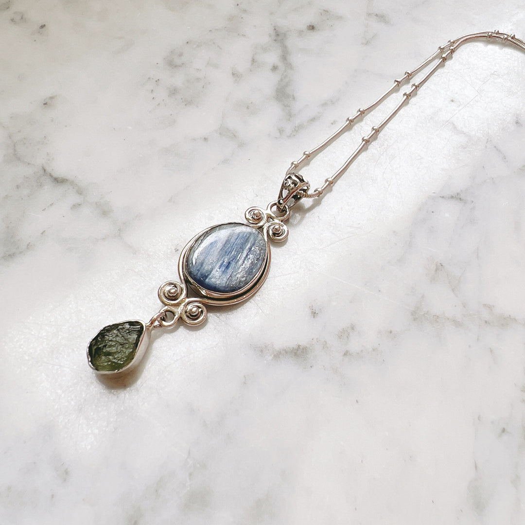 Kyanite and Moldavite Pendant