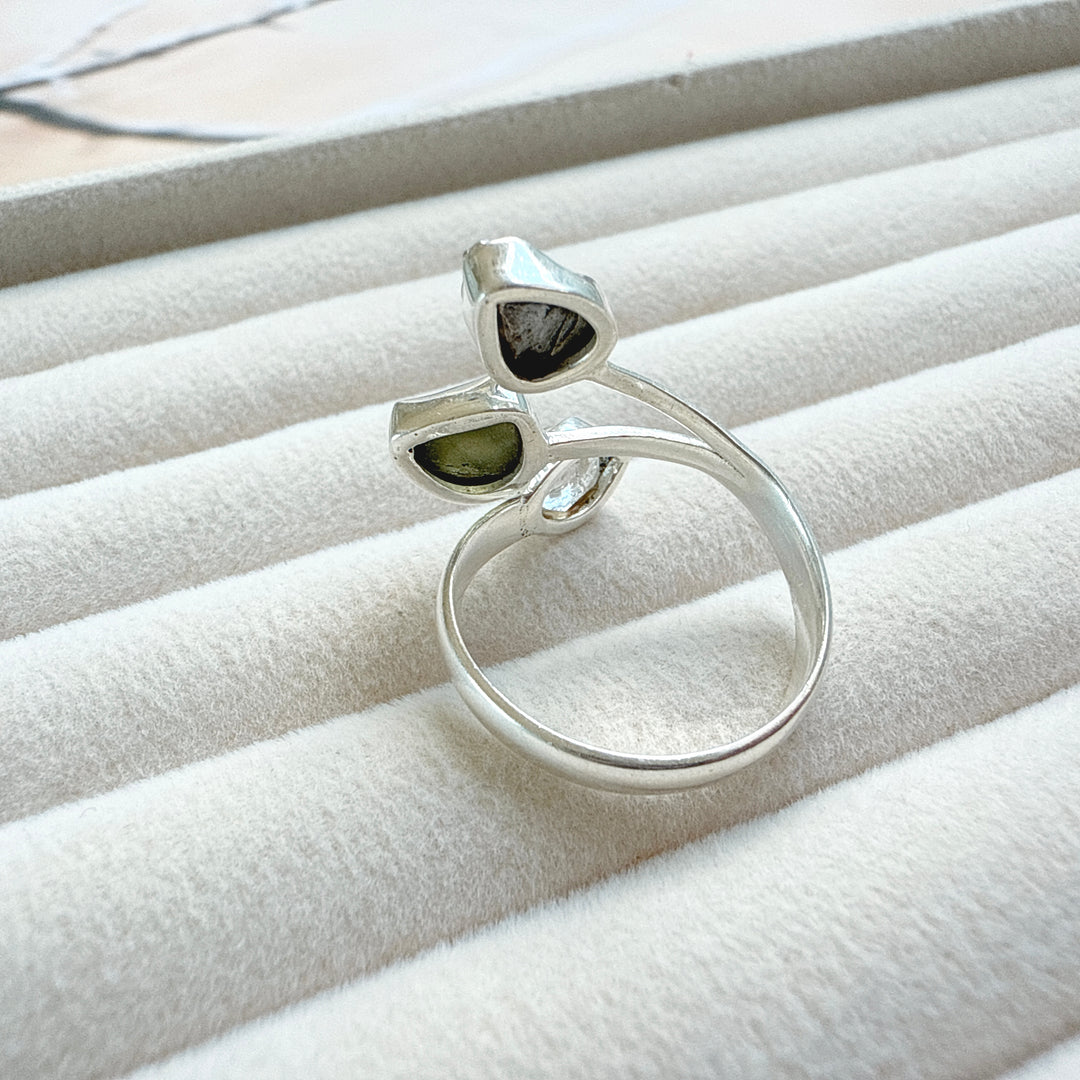 MOLDAVITE, HERKIMER DIAMOND & CAMPO DEL CIELO RING