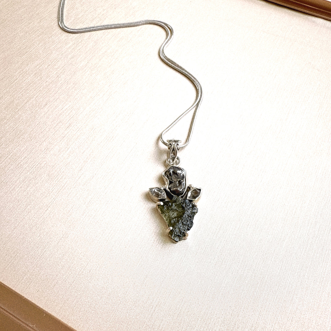 Moldavite, Herkimer & Campo Del Cielo Pendant