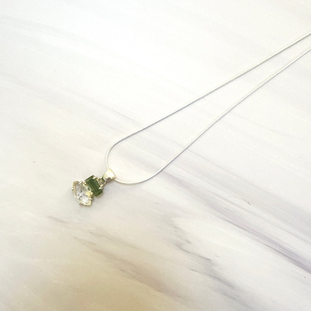 Moldavite with Herkimer Diamond Pendant