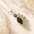 Moldavite, Herkimer Diamond & Pink Tourmaline Pendant