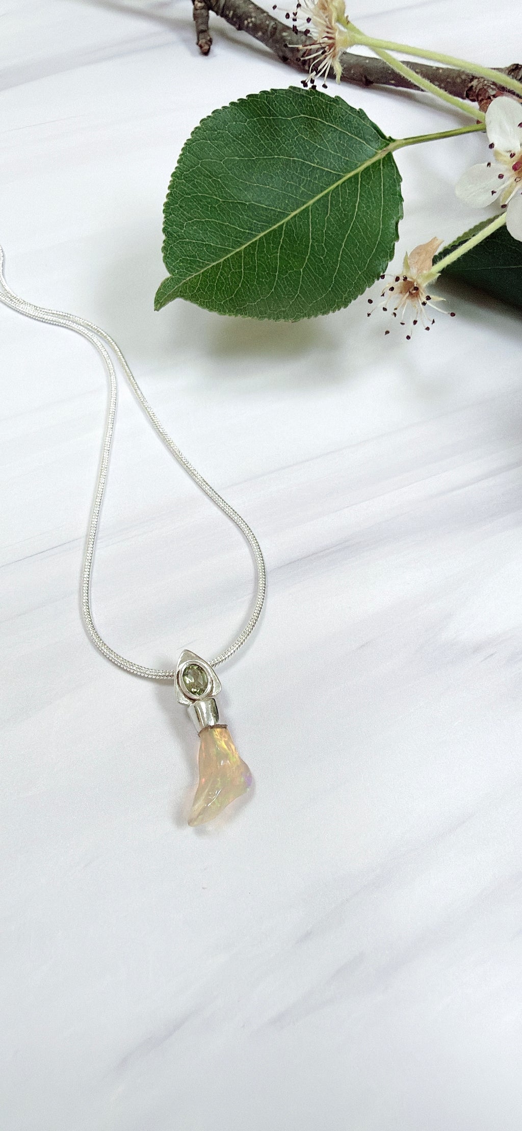 Faceted Moldavite & Ethiopian Opal Pendant